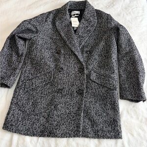 Mango Classic Black and White tweed Pea Coat NWT